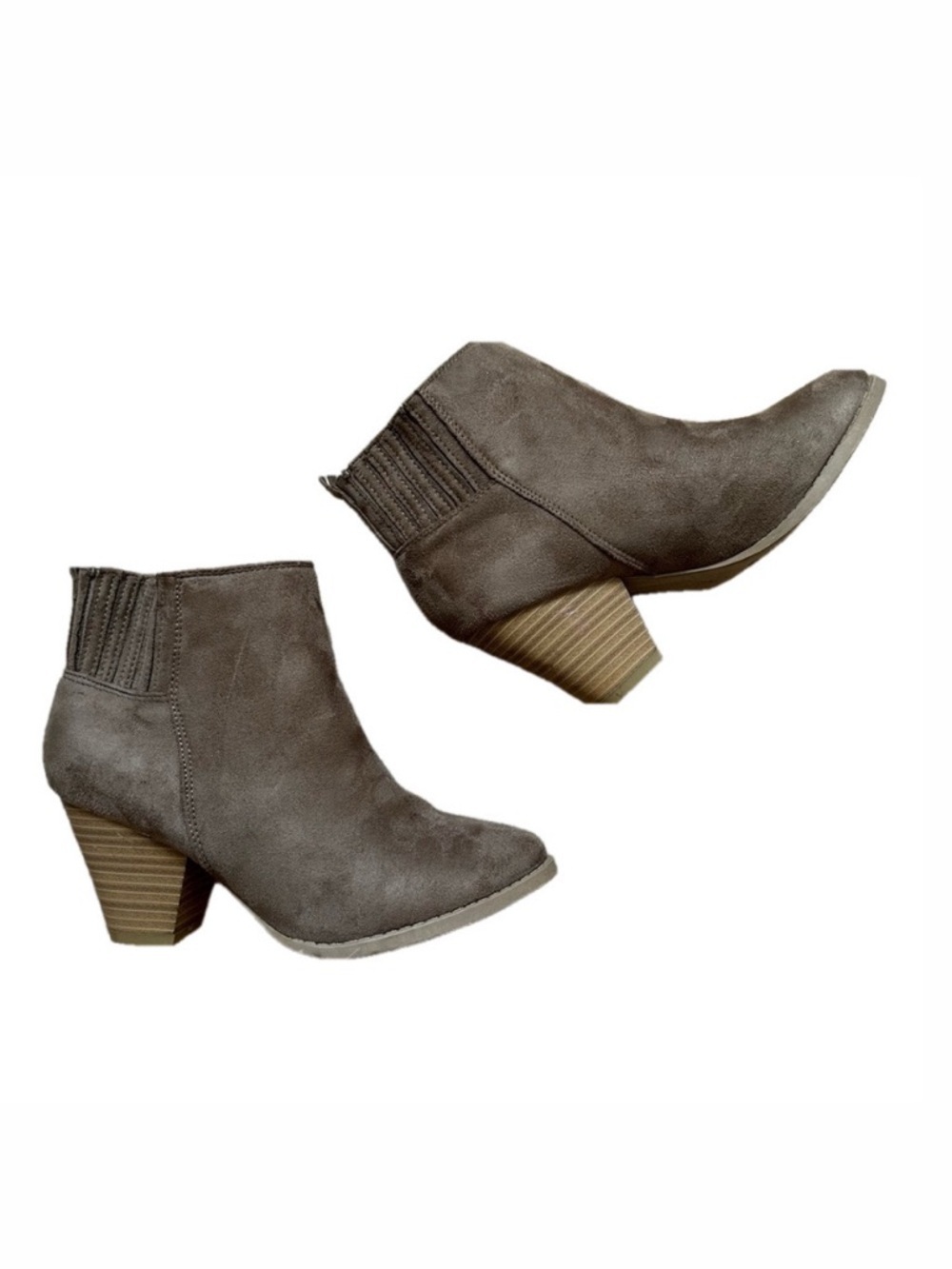 Streetwear Society Taupe Tan Faux Suede Booties Riding Heel - Size US 7